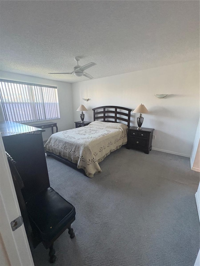 10133 NW 24th Pl Unit 206, Sunrise, FL 33322 - bedroom featuring baseboards, a textured ceiling, a ceiling fan, and carpet floors