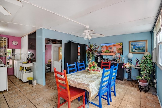 dining room with a ceiling fan