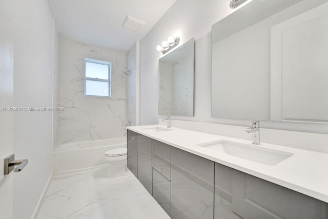 3527 Forest View Cir, Dania Beach, FL 33312 - full bath with shower / tub combination, marble finish floor, toilet, and a sink