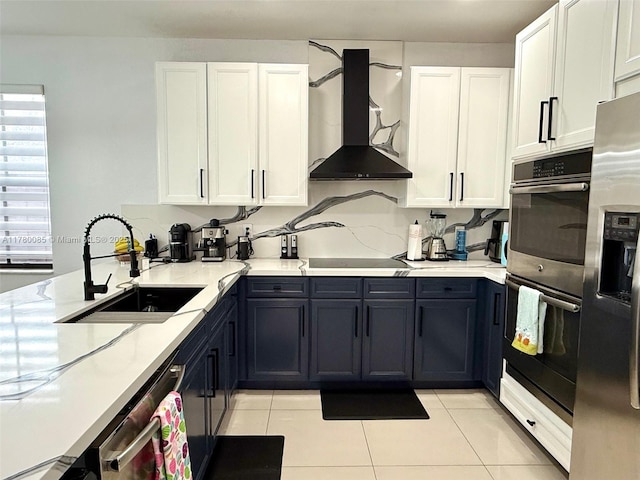 10060 NW 86th Ter, Doral, FL 33178 - kitchen with a sink, white cabinetry, wall chimney exhaust hood, and black electric cooktop