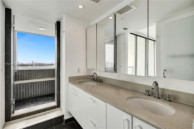 bathroom featuring a sink, visible vents, and double vanity