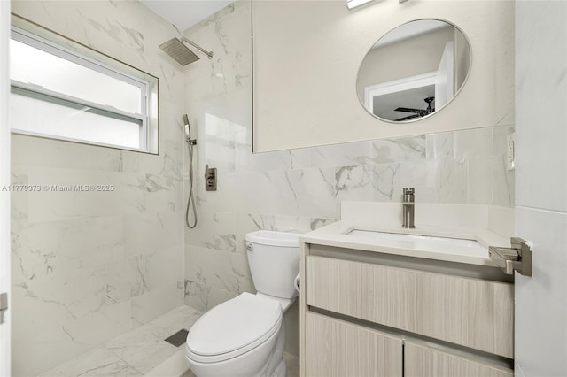 411 NE 58th Ct, Oakland Park, FL 33334 - full bathroom with toilet, vanity, tile walls, and tiled shower