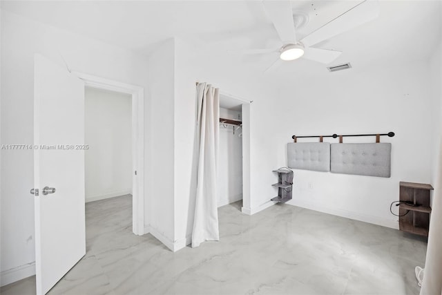 721 NW 6th St, Hallandale Beach, FL 33009 - bathroom with marble finish floor, baseboards, a ceiling fan, and visible vents