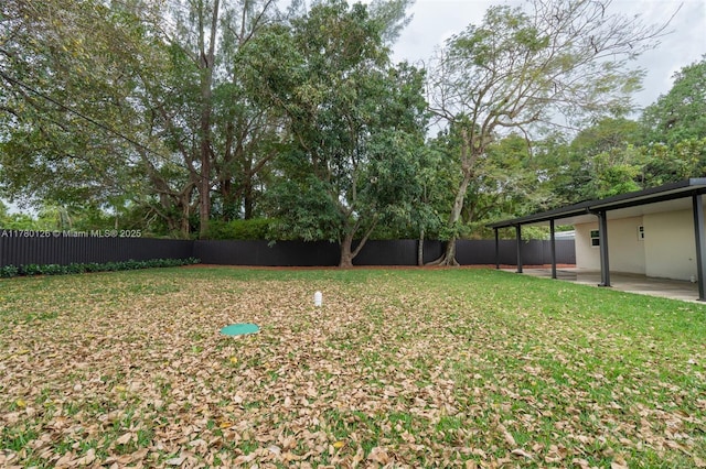 view of yard with a patio area and a fenced backyard