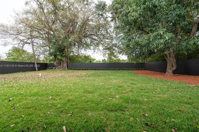view of yard with a fenced backyard