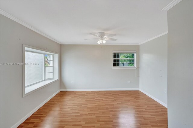 16395 SW 279th St, Homestead, FL 33031 - empty room with crown molding, baseboards, light wood-type flooring, and a ceiling fan