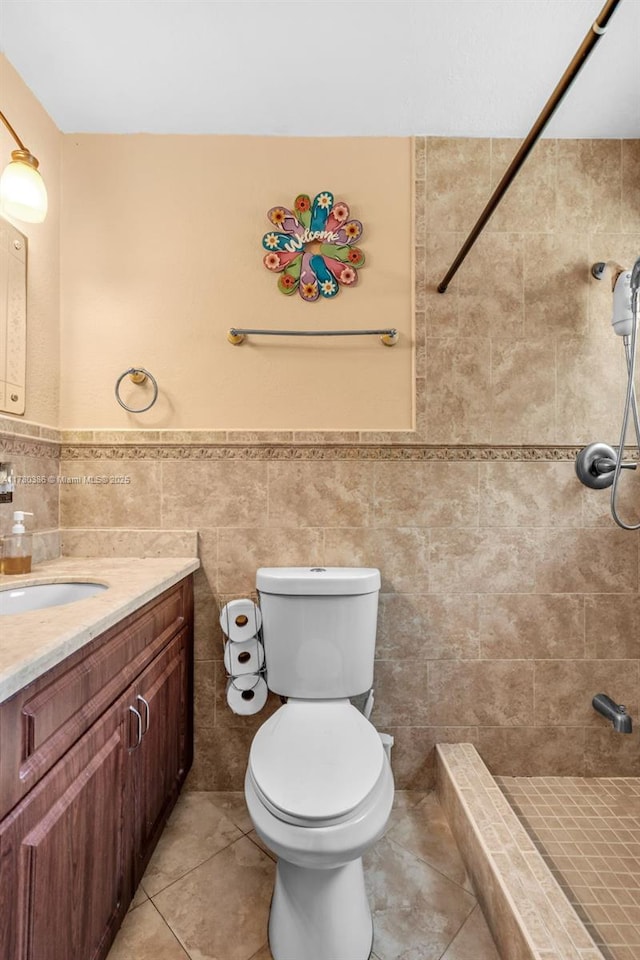 1271 NE 211th St, Miami, FL 33179 - bathroom with tile walls, tile patterned flooring, vanity, toilet, and tiled shower