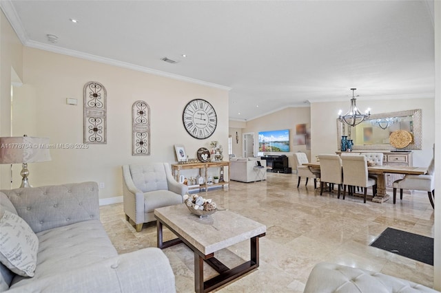 3663 SW 150th Ct, Miami, FL 33185 - living area featuring a chandelier, crown molding, and recessed lighting