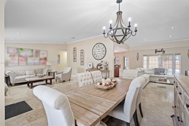 3663 SW 150th Ct, Miami, FL 33185 - dining area with a chandelier, crown molding, and recessed lighting