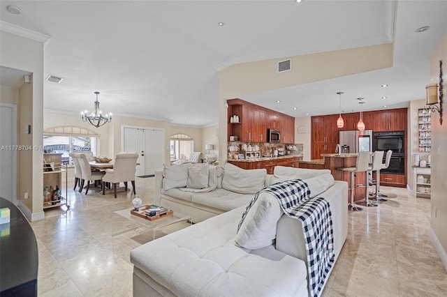 3663 SW 150th Ct, Miami, FL 33185 - living area with a chandelier, crown molding, and recessed lighting