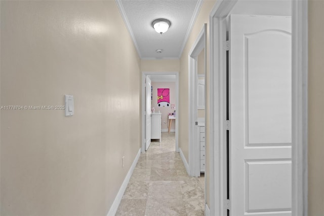 3663 SW 150th Ct, Miami, FL 33185 - hallway with crown molding and a textured ceiling