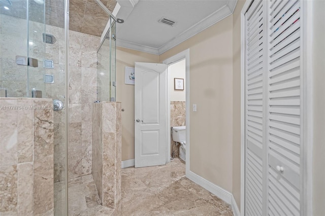 3663 SW 150th Ct, Miami, FL 33185 - full bath featuring a closet, crown molding, a shower stall, and marble finish floors