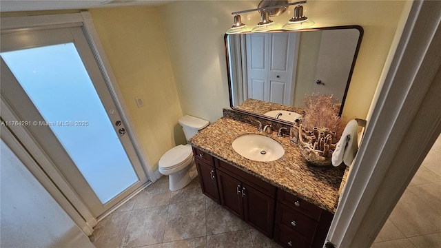 bathroom featuring tile patterned floors, vanity, and toilet