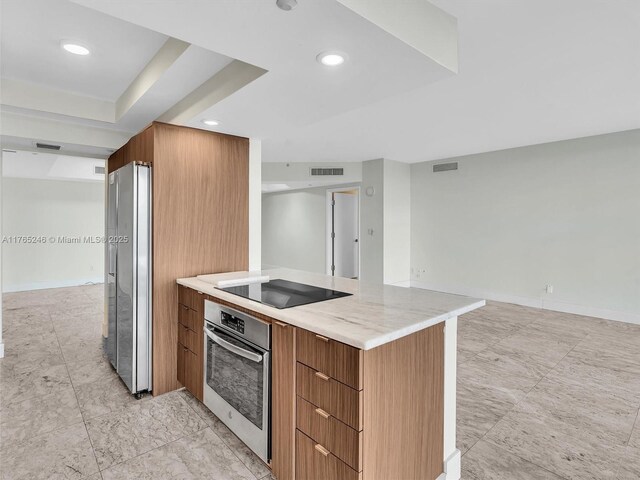 7000 Island Blvd Unit 1208, Aventura, FL 33160 - kitchen with stainless steel appliances, modern cabinets, a peninsula, brown cabinetry, and recessed lighting