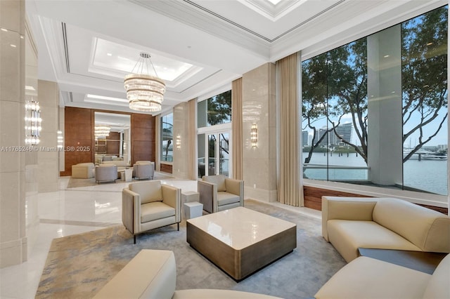 7000 Island Blvd Unit 1208, Aventura, FL 33160 - lobby featuring crown molding and a water view