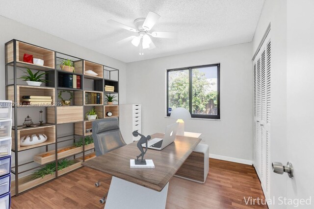 14811 Archerhall St, Davie, FL 33331 - office featuring wood finished floors, ceiling fan, baseboards, and a textured ceiling