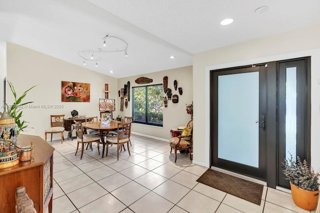 dining area with recessed lighting, baseboards, and light tile patterned floors