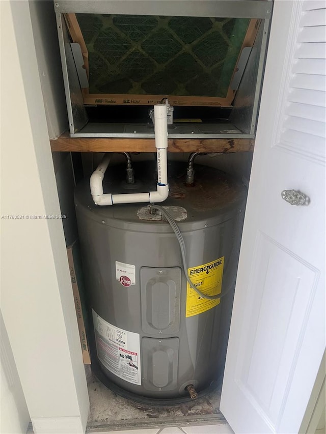 utility room with electric water heater
