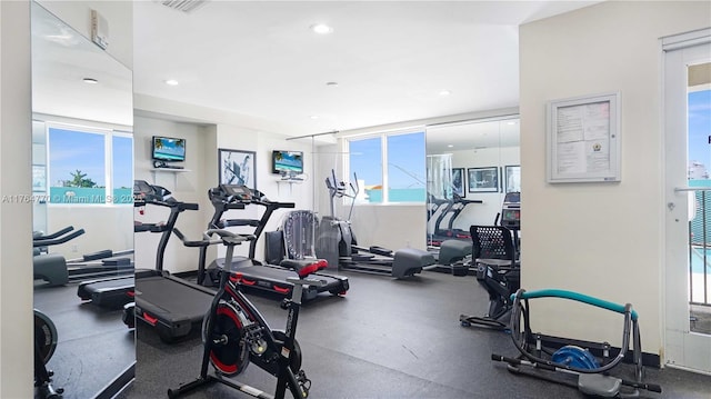 2400 SW 27th Ave Unit 706, Miami, FL 33145 - exercise room featuring recessed lighting