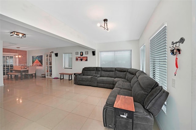 living area with light tile patterned flooring