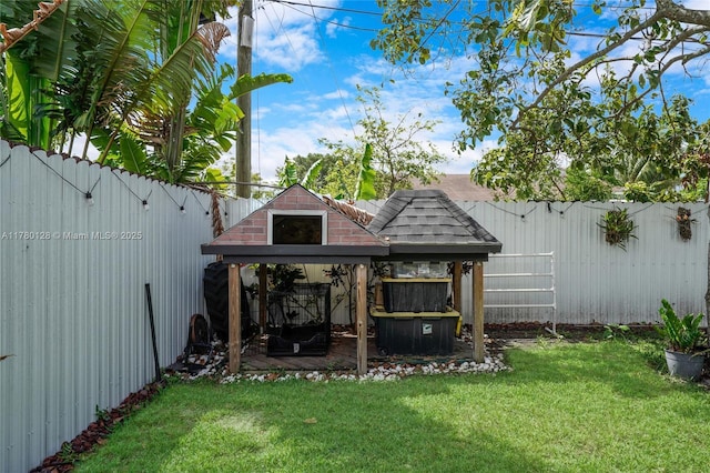 view of yard with a fenced backyard