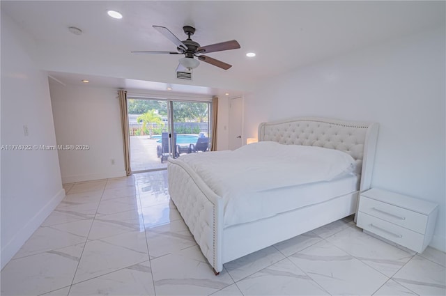 1901 NE 186th Dr, North Miami Beach, FL 33179 - bedroom featuring visible vents, access to exterior, recessed lighting, and marble finish floor
