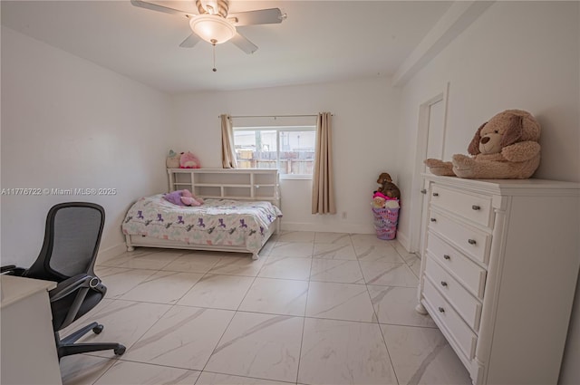 1901 NE 186th Dr, North Miami Beach, FL 33179 - bedroom featuring baseboards, ceiling fan, and marble finish floor