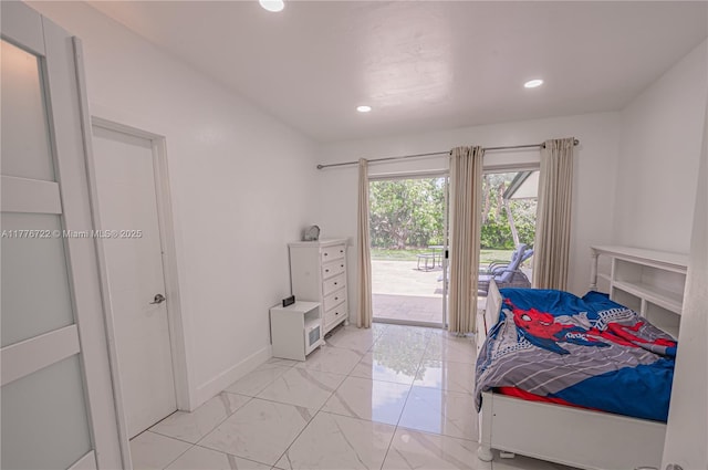 1901 NE 186th Dr, North Miami Beach, FL 33179 - bedroom featuring marble finish floor, recessed lighting, access to outside, and baseboards