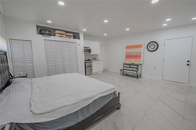 1901 NE 186th Dr, North Miami Beach, FL 33179 - bedroom featuring baseboards, recessed lighting, and marble finish floor