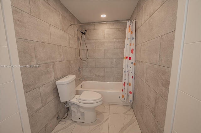 1901 NE 186th Dr, North Miami Beach, FL 33179 - bathroom featuring recessed lighting, shower / tub combo, toilet, and marble finish floor