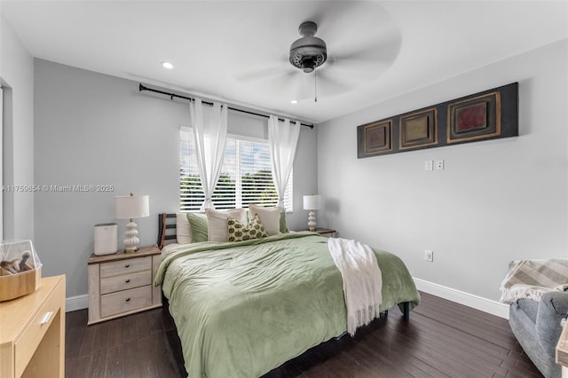 19050 SW 144th Ave, Miami, FL 33177 - bedroom featuring baseboards, recessed lighting, dark wood-style flooring, and ceiling fan