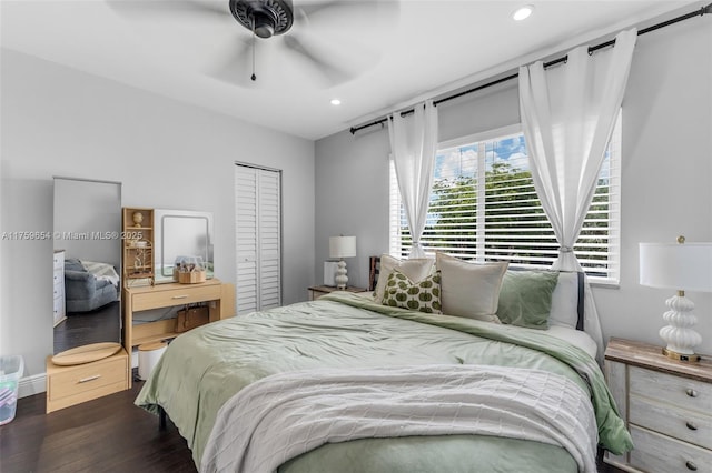19050 SW 144th Ave, Miami, FL 33177 - bedroom with wood finished floors, recessed lighting, and ceiling fan