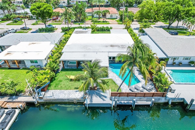 2243 Bayview Ln, North Miami, FL 33181 - bird's eye view featuring a water view and a residential view