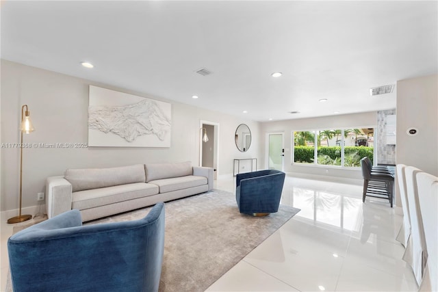2243 Bayview Ln, North Miami, FL 33181 - tiled living area with visible vents, recessed lighting, and baseboards