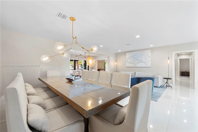2243 Bayview Ln, North Miami, FL 33181 - dining space with recessed lighting, visible vents, and light tile patterned floors