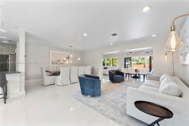 2243 Bayview Ln, North Miami, FL 33181 - living area featuring visible vents, tile patterned floors, baseboards, a chandelier, and recessed lighting