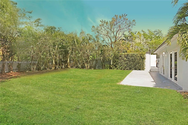 view of yard with a patio area and a fenced backyard