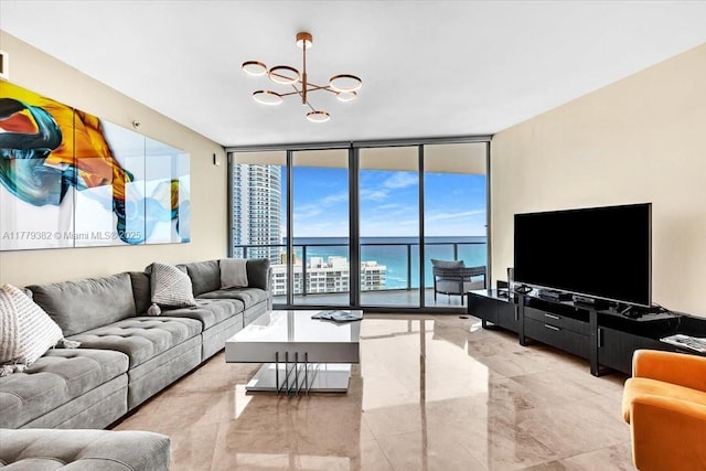 3101 S Ocean Dr Unit 2307, Hollywood, FL 33019 - living room with a chandelier and expansive windows