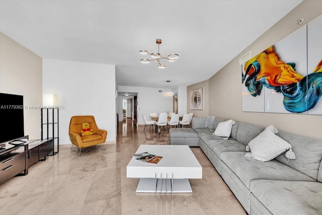3101 S Ocean Dr Unit 2307, Hollywood, FL 33019 - living room with marble finish floor and a chandelier