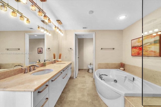 3101 S Ocean Dr Unit 2307, Hollywood, FL 33019 - full bathroom with a whirlpool tub, double vanity, a sink, and toilet