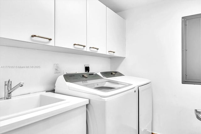 3101 S Ocean Dr Unit 2307, Hollywood, FL 33019 - clothes washing area with cabinet space, separate washer and dryer, electric panel, and a sink