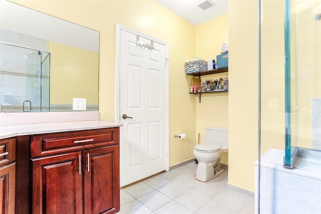 14070 SW 50th Ct, Miramar, FL 33027 - bathroom featuring tile patterned flooring, a shower stall, baseboards, toilet, and vanity