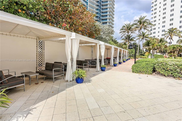 view of home's community with a patio area and an outdoor hangout area