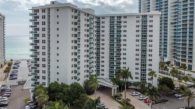 view of building exterior featuring a water view