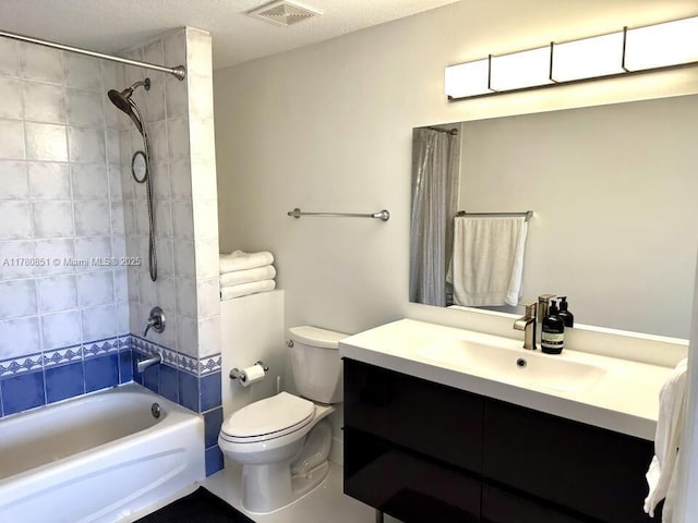 full bath with toilet, vanity, visible vents, and shower / bathing tub combination
