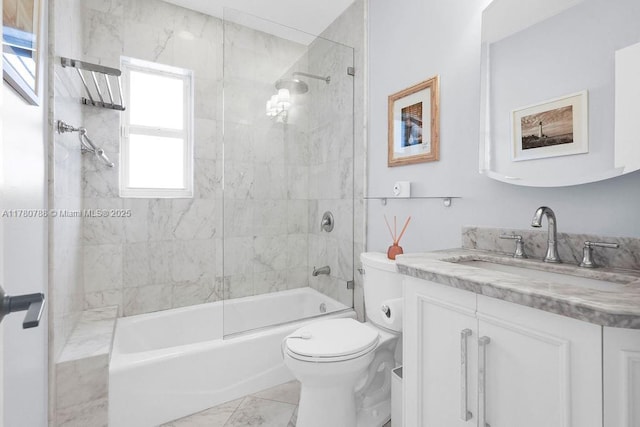 full bathroom with washtub / shower combination, vanity, and toilet