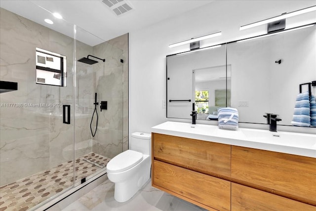 2021 SW 23rd St, Miami, FL 33145 - full bathroom with toilet, vanity, a marble finish shower, and marble finish flooring