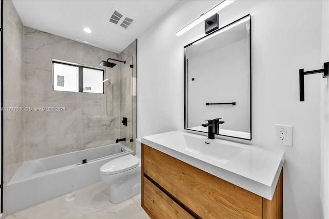 2021 SW 23rd St, Miami, FL 33145 - full bathroom featuring vanity, toilet, washtub / shower combination, marble finish floors, and recessed lighting