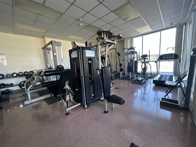 1825 S Ocean Dr Unit 503, Hallandale Beach, FL 33009 - workout area featuring a drop ceiling and floor to ceiling windows