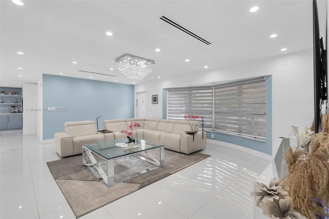 4140 N 36th Ave, Hollywood, FL 33021 - tiled living area with baseboards, a notable chandelier, visible vents, and recessed lighting